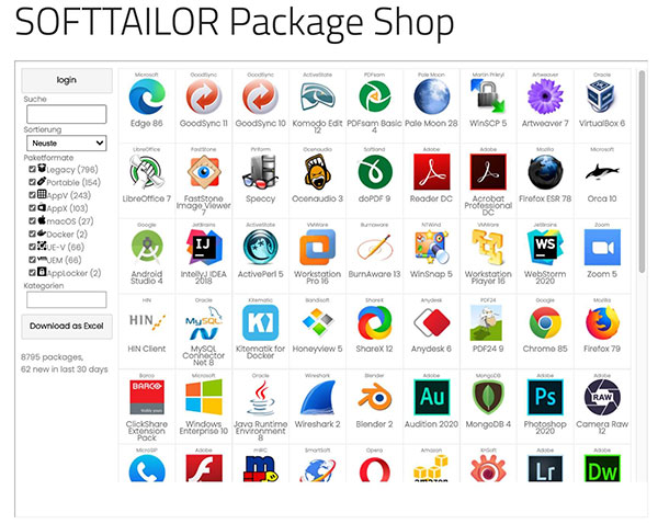 Oberfläche des Package Shop (Diverse Icons von Anwendungen gelistet)